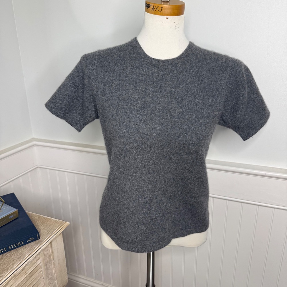 Randy Kemper Womens Gray 100% Cashmere Short Sleeve Crew Neck Sweater Size S